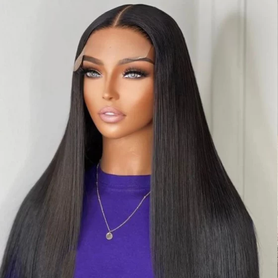 12A Bone Hair Series Natural Black 5x5 Lace Straight One Cut 100% Human Virgin Hair Wigs